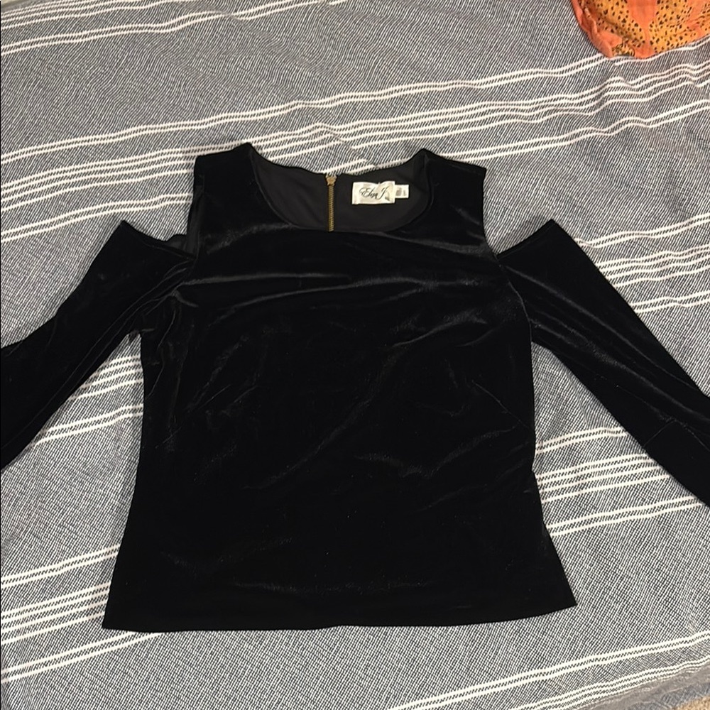 Elegant Black Velvet Cold Shoulder Top